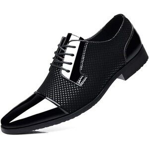 Feetly Men's Black Patent Leather Oxfords Lace up Business Tuxedo Wedding Shoes
